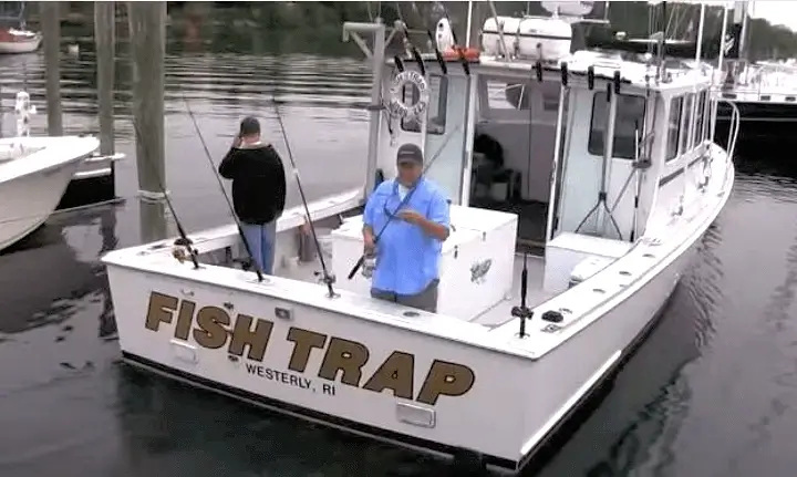 With lots of deck space Fish Trap offers anglers a comfortable and roomy platform for a Rhode Island fish catching charter trip.