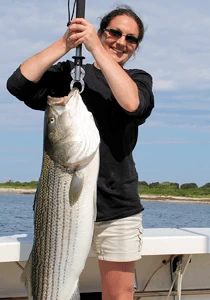 Enjoying a spectacular striped bass fishing trip near Block Island.